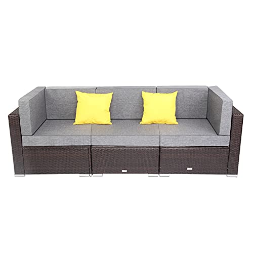 3-teiliges Gartenmöbel-Set beinhaltet 2 Ecksofas, 1 armloses Sofa, PE-Rattan mit 2 Kissen von FGFTHJBJNBDKFVFNVJNFBNVJG