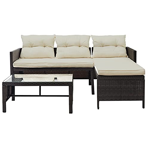 3-teiliges Rattanmöbel-Set für den Außenbereich, bestehend aus 1 Sofa, 1 Lounge, 1 Couchtisch mit beigefarbenen Kissen 3-teiliges Rattanmöbel-Set für den Außenbereich, bestehend aus 1 Sofa, 1 Lounge, 1 Couchtisch mit beigefarbenen Kissen von FGFTHJBJNBDKFVFNVJNFBNVJG