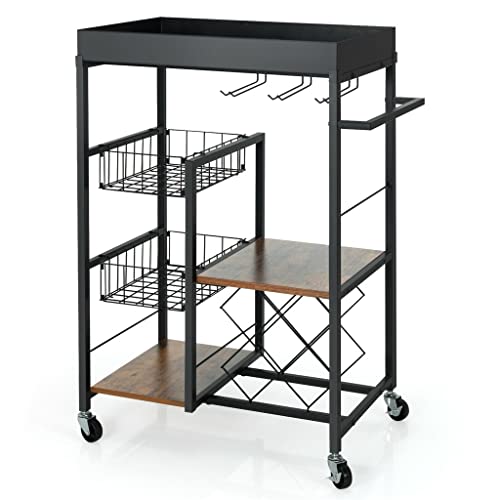 4-stöckiger Küchen-Barwagen Rollwagen Servierwagen Weinregal Abnehmbares Tablett Korb (D 26,5 x 16 x 36) von FGFTHJBJNBDKFVFNVJNFBNVJG