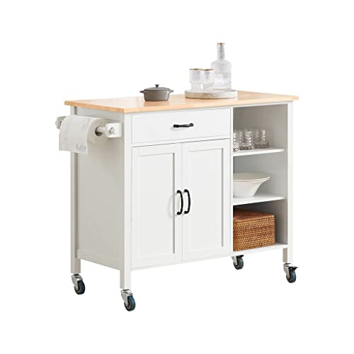 Design Küchenwagen mit Arbeitsplatte Kücheninsel Küchenschrank Rollwagen Sideboard auf Rollen Weiß Natur (D 127 x 94 x 48 cm) von FGFTHJBJNBDKFVFNVJNFBNVJG
