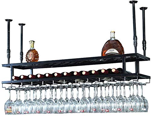 Doppellagiges Weinregal LOFT Vintage Lagerregal Wandmontage Kelchregal Metall Wandmontage Weinflaschenregal Decke Weinregal Hängend Weinregal Glashalter Weinkorken Aufbewahrung Schwarz von FGFTHJBJNBDKFVFNVJNFBNVJG