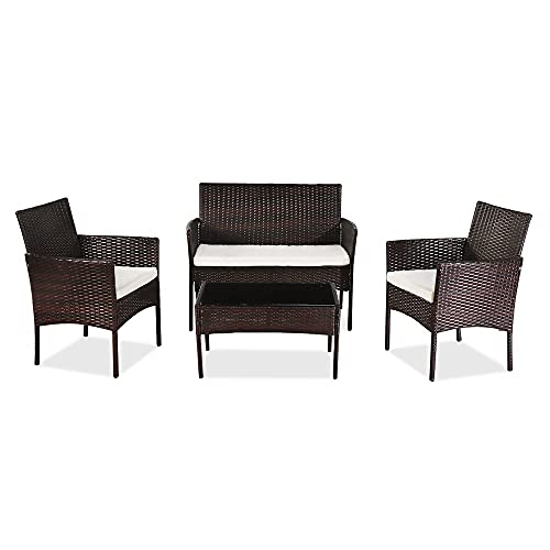 Dreifarbiges Terrassenmöbel-Set für den Außenbereich, Wohnzimmer, Balkon, Rattanmöbel, vierteilig, braune Gartenmöbel (Farbe: D) (E) von FGFTHJBJNBDKFVFNVJNFBNVJG