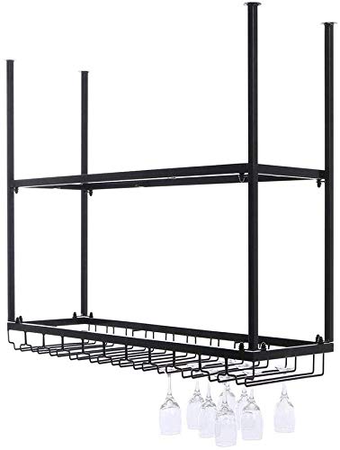 Industrielles Weinregal zur Wandmontage mit Glashalter/2-stöckiger Wandhalterung/Weinflaschenhalter/rustikaler Metall-Weinhalter zum Aufhängen (Größe: 150 x 35 x 80 cm) von FGFTHJBJNBDKFVFNVJNFBNVJG