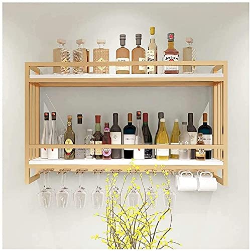 Kreatives Wand-Weinregal, hängendes Weinregal, nordisches Schmiedeeisen, Massivholz, Weinregal, Wandbehang, Weinschrank (Farbe: Gold, Größe: 80 x 20 x 61 cm) von FGFTHJBJNBDKFVFNVJNFBNVJG