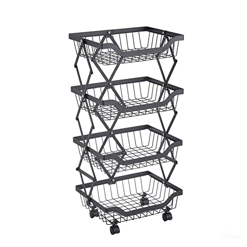 Küchenregal Faltbares Küchenregal Boden Beweglicher Trolley Badezimmer Wohnzimmer Regal Kostenlose Installation Gemüse Obst Aufbewahrungskorb Lagerregale (Farbe: 4 Ebenen) (4 Ebenen) von FGFTHJBJNBDKFVFNVJNFBNVJG
