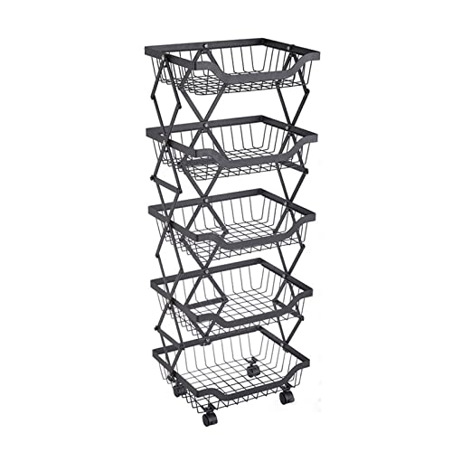 Küchenregal Faltbares Küchenregal Boden Beweglicher Trolley Badezimmer Wohnzimmer Regal Kostenlose Installation Gemüse Obst Aufbewahrungskorb Lagerregale (Farbe: 4 Ebenen) (5 Ebenen) von FGFTHJBJNBDKFVFNVJNFBNVJG