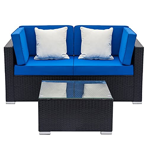 Möbel-Set, komplett ausgestattetes Rattan-Sofa-Set mit 2 Ecksofas und 1 Couchtisch, Schwarz von FGFTHJBJNBDKFVFNVJNFBNVJG