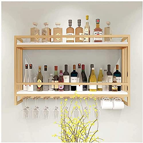 Nordisches Weinregal aus Schmiedeeisen Massivholz, Wandbehang, Weinschrank, kreatives Wand-Weinausstellungsregal, hängendes Weinregal (Farbe: Gold, Größe: 60 x 20 x 61 cm) von FGFTHJBJNBDKFVFNVJNFBNVJG