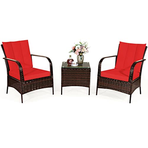 Rattan-Möbel-Set, Couchtisch und 2 Rattanstühle mit Kissen, bequem und atmungsaktiv, 3-teilig (Farbe: A) (schwarz) von FGFTHJBJNBDKFVFNVJNFBNVJG