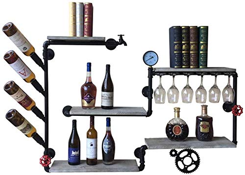 Retro Weinregal Wandmontage Weinregal Hängendes Weinregal Holz Metall Weinregal Wandmontage Weinflaschenregal Weinflaschenhalter Wandmontage Weinregal für Zuhause von FGFTHJBJNBDKFVFNVJNFBNVJG