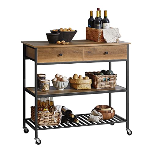 Servierwagen Küchenregal mit 4 Rollen Kücheninsel Sideboard Beistelltisch mit 2 Schubladen und 2 Ablagen (D 2 Schubladen) von FGFTHJBJNBDKFVFNVJNFBNVJG