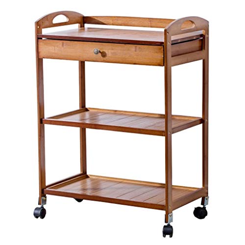 Teetisch Beistelltisch mit Universalrad Wohnzimmertisch Bambus 3-lagig Esswagen mit Schubladen und Zäunen Leicht zu bewegen Tisch Kleiner Couchtisch von FGFTHJBJNBDKFVFNVJNFBNVJG