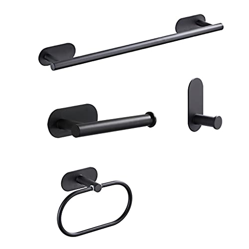 WYFDC Schwarz Badezimmer Zubehör Set 304 Edelstahl Klebe Badetuchstange Ringhalter Toilettenpapierrollenhalter Mantel Bademantel Haken von FGFTHJBJNBDKFVFNVJNFBNVJG