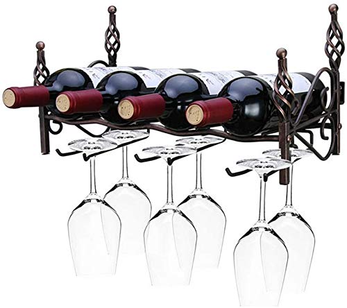 Wandmontierter Weinständer aus Metall für Stielgläser unter dem Schrank, Weinglas-Becherhalter für 4 Flaschen und 6 Gläser, Barock-Design, Kupferfarbe, Heimschrank-Organizer von FGFTHJBJNBDKFVFNVJNFBNVJG