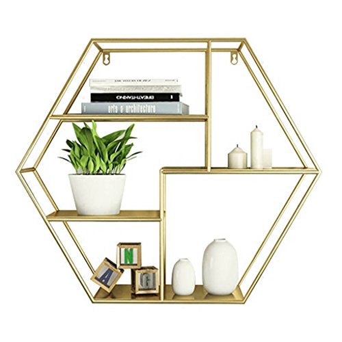 Wandmontiertes rundes Aufbewahrungsregal Elfe Wandregal Hintergrund Wand Dekoratives Regal Eisen Kunst Wand Schlafzimmer Wohnzimmer Schindelregal Sechseck Gold für Bonsai Bücher Fotos Andenken von FGFTHJBJNBDKFVFNVJNFBNVJG