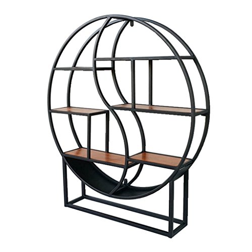 Wandmontiertes rundes Aufbewahrungsregal Elfenregal Eisenregal Retro Massivholz Bücherregal Trennwand Wanddekoration Runder Präsentationsständer Mattschwarz Durchmesser 88 cm für Bonsai-Bücher Fotos von FGFTHJBJNBDKFVFNVJNFBNVJG