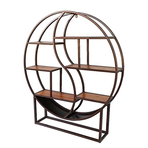 Wandmontiertes rundes Aufbewahrungsregal Elfenregal Eisenregal Retro Massivholz Bücherregal Trennwand Wanddekoration Runder Präsentationsständer Rotkupfer Durchmesser 88 cm für Bonsai-Bücher Fotos von FGFTHJBJNBDKFVFNVJNFBNVJG
