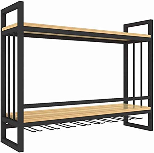 Weinregale Vintage Holz Weinregal mit Glashalter Wandmontage Weinglasregal Regal Schiene 2 Schichten Metall Weinregal Wandmontiertes Weinflaschenregal Küchenschrank Keller Flaschenregal 60 cm × von FGFTHJBJNBDKFVFNVJNFBNVJG