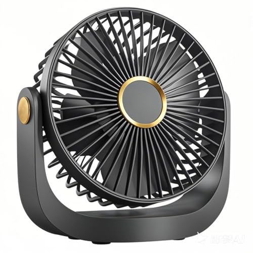 FGHB Tragbarer Schreibtischventilator mit Nachtlicht, 4000 mAh USB-Akku, 5 Geschwindigkeiten & 360° Drehung – Ultra-leiser Mini-Ventilator für Schlafzimmer, Büro, Camping & Küche von FGHB
