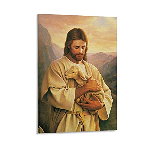 Poster auf Leinwand, Motiv Jesus und das Lamm, 20 x 30 cm von FGHDS