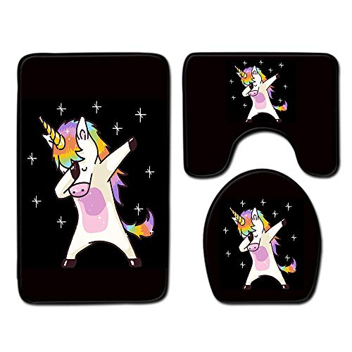 FGHJSF 3-teiliges Badteppich-Set Einhorn am Nachthimmel rutschfeste Mikrofaser Shaggy Soft Bath Duschmatten Contour Badteppich Toilettensitzbezug von FGHJSF