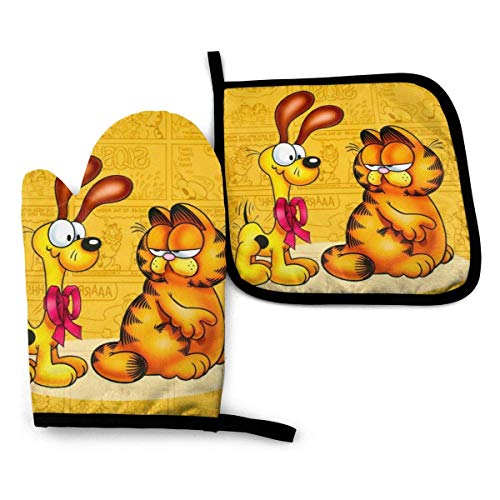 FGHJY Garfield Odie Ofenhandschuhe und Topflappen-Sets, 1Oven Mitt + 1Potholder, rutschfeste hitzebeständige Matten, Speisesaal Küche Backen Grillparty Kochhandschuhe von FGHJY