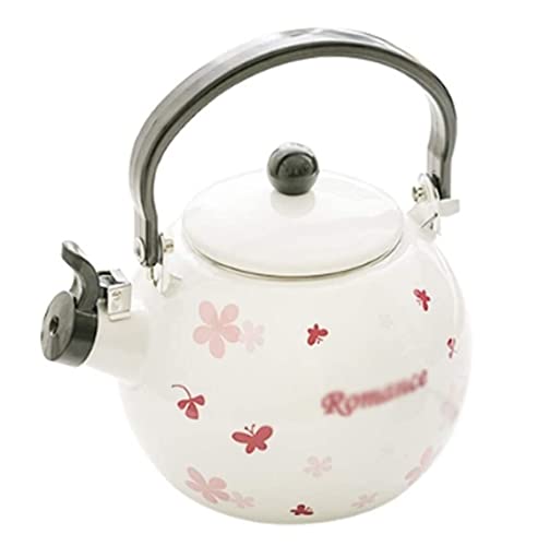 Wasserkocher, 1. Pfeifkessel, Emaille-Teekanne for den Herd, ergonomischer Griff for universelle Teekanne for Gas- und Induktionsherde.(Pink) von FGHSKIZ