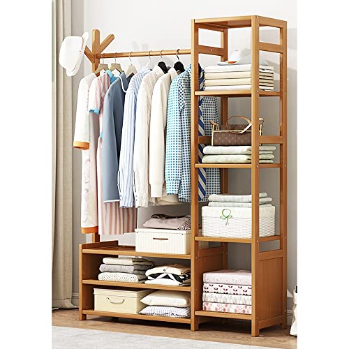 Kleiderständer Kleiderstange Garderobenständer Bambus Kleiderstangestab Offener Kleiderschrank Multifunktionale Schlafzimmer Garderobe Kleiderständer Mit 4 Ablagen, 50/70/80/100cm von FGHUF