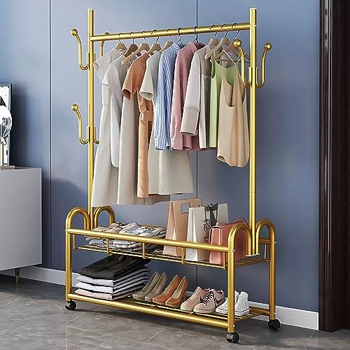 Metall Kleiderständer Auf Rollen, Mobiler Garderobenständer Mit 1 Kleiderstange Freistehender Kleiderbügel Für Schlafzimmer Waschküche Belastbarkeit 100kg (60/100/120/150cm) von FGHUF