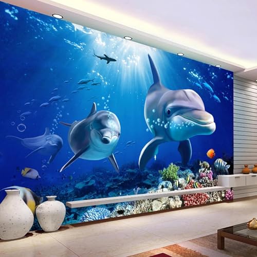 FGJFGGFR Wandbild 3d Wohnzimmer Tapete Delphin Unterwasserwelt Innen Hintergrund Wanddekoration Kunst Aufkleber Seide Wandmalerei von FGJFGGFR