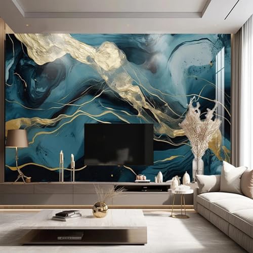 FGJFGGFR Wandbild 3d Wohnzimmer Tapete Grün Gold Marmor Graffiti Innen Hintergrund Wanddekoration Kunst Aufkleber Seide Wandmalerei von FGJFGGFR