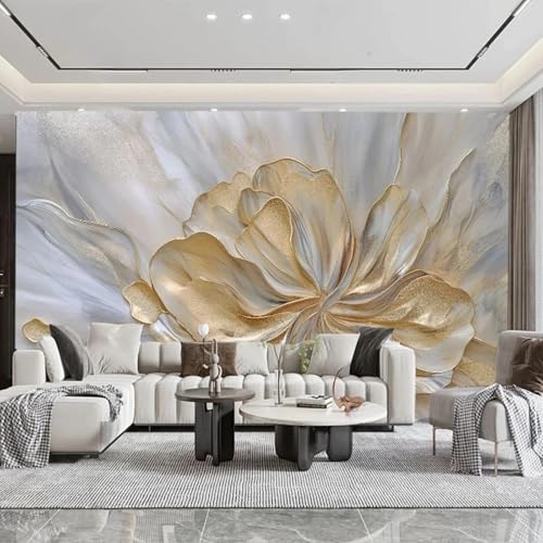 FGJFGGFR Wandbild 3d Wohnzimmer Tapete dreidimensionale goldene Blumen Innenhintergrund Wanddekoration Kunst Aufkleber Seide Wandmalerei von FGJFGGFR
