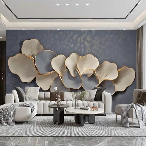 FGJFGGFR Wandbild 3d Wohnzimmer Tapete geprägte Blumen Ginkgoblatt Innenhintergrund Wanddekoration Kunstaufkleber Seide Wandmalerei von FGJFGGFR