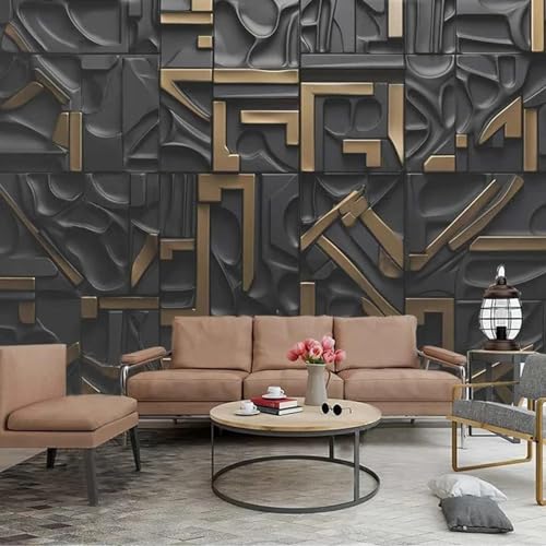 FGJFGGFR Wandbild 3d Wohnzimmer Tapete schwarz Gold Buchstaben abstrakte geometrische Innen Hintergrund Wanddekoration Kunst Aufkleber Seide Wandmalerei von FGJFGGFR