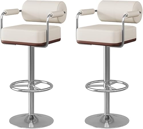 FGJUYLKvchgf 2er Set Barhocker Bequeme Barhocker mit Rückenlehne und Fußstütze 360° Drehbar Geeignet for Restaurants/Cafés(Beige,Silver feet) von FGJUYLKvchgf