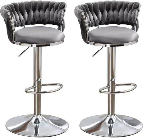FGJUYLKvchgf 2er Set Barhocker Kücheninsel Hochhocker Samt Komfortsitz mit Rückenlehne Breites Anwendungsspektrum(Grey) von FGJUYLKvchgf