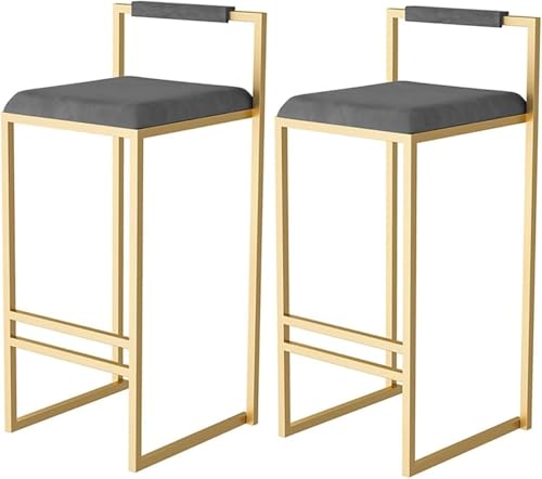 FGJUYLKvchgf 2er-Set Barhocker Samtgepolsterte Sitzfläche mit Rückenlehne und Fußstütze Vielfältige Einsatzmöglichkeiten(Grey,76cm) von FGJUYLKvchgf