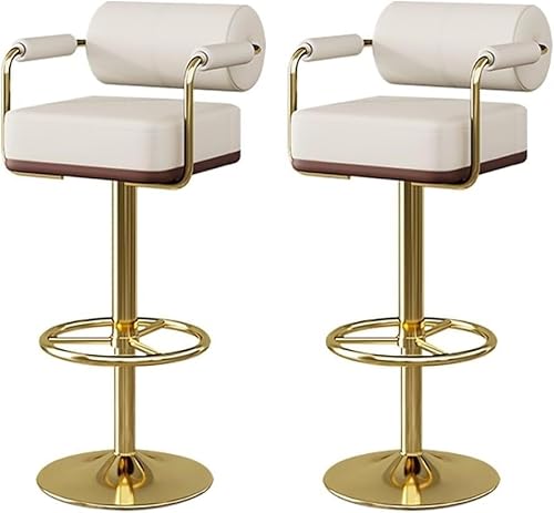 FGJUYLKvchgf 2er Set Barhocker mit Rückenlehne und Fußstütze Höhenverstellbarer 360° Drehstuhl(Beige,Gold feet) von FGJUYLKvchgf