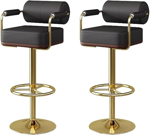 FGJUYLKvchgf 2er Set Barhocker mit Rückenlehne und Fußstütze Höhenverstellbarer 360° Drehstuhl(Black,Gold feet) von FGJUYLKvchgf