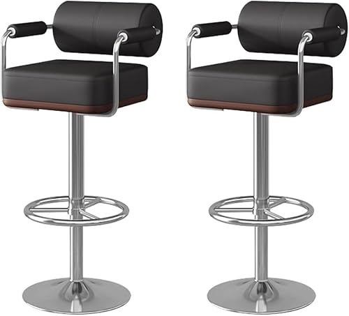FGJUYLKvchgf 2er Set Barhocker mit Rückenlehne und Fußstütze Höhenverstellbarer 360° Drehstuhl(Black,Silver feet) von FGJUYLKvchgf