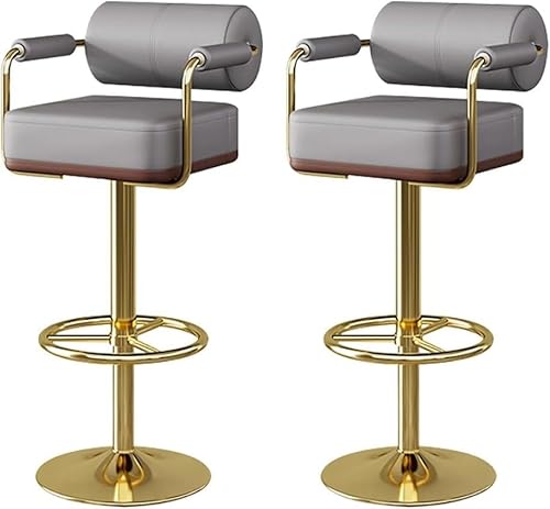 FGJUYLKvchgf 2er Set Barhocker mit Rückenlehne und Fußstütze Höhenverstellbarer 360° Drehstuhl(Grey,Gold feet) von FGJUYLKvchgf