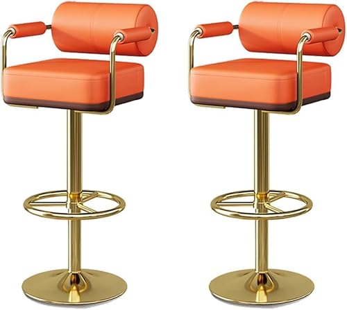 FGJUYLKvchgf 2er Set Barhocker mit Rückenlehne und Fußstütze Höhenverstellbarer 360° Drehstuhl(Orange,Gold feet) von FGJUYLKvchgf