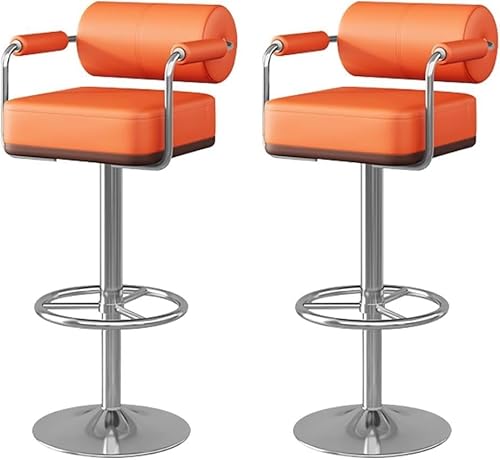 FGJUYLKvchgf 2er Set Barhocker mit Rückenlehne und Fußstütze Höhenverstellbarer 360° Drehstuhl(Orange,Silver feet) von FGJUYLKvchgf