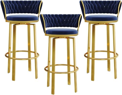 FGJUYLKvchgf 3er-Set Barhocker, bequemer Sitz mit gewebter Rückenlehne, Stabiler Rahmen, geeignet for Bar/Kücheninsel(Blue,Height 65cm) von FGJUYLKvchgf