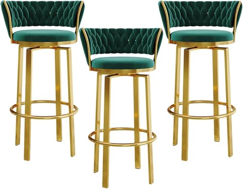 FGJUYLKvchgf 3er-Set Barhocker, bequemer Sitz mit gewebter Rückenlehne, Stabiler Rahmen, geeignet for Bar/Kücheninsel(Green,Height 65cm) von FGJUYLKvchgf