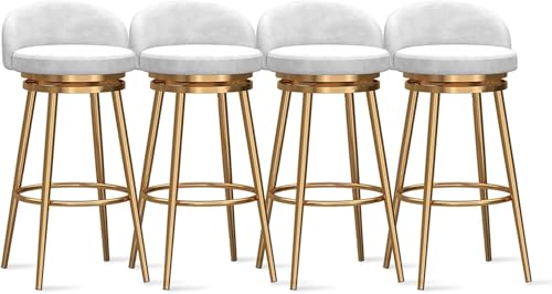 FGJUYLKvchgf 4er-Set Barhocker Bequemer Sitz mit Rückenlehne 360° drehbar Geeignet for Cafés/Bars(White,Gold Leg 75cm) von FGJUYLKvchgf