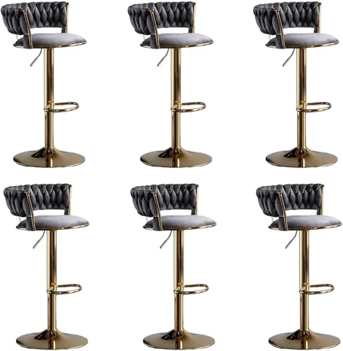 FGJUYLKvchgf Barhocker, Bequeme Sitzgelegenheiten aus Samt mit Rückenlehne und Fußstütze, Design, 360° drehbar, Esszimmerinsel(Grey,Set of 6) von FGJUYLKvchgf