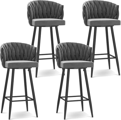 FGJUYLKvchgf Barhocker, Küchenhochhocker 360° drehbarer Barhocker Bequemer gepolsterter Sitz(Grey Black Leg,4 PCS) von FGJUYLKvchgf