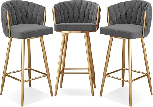 FGJUYLKvchgf Barhocker, Küchenhochhocker 360° drehbarer Barhocker Bequemer gepolsterter Sitz(Grey Gold Leg,3 PCS) von FGJUYLKvchgf