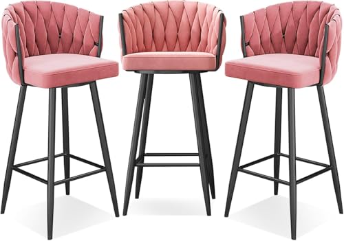FGJUYLKvchgf Barhocker, Küchenhochhocker 360° drehbarer Barhocker Bequemer gepolsterter Sitz(Pink Black Leg,3 PCS) von FGJUYLKvchgf